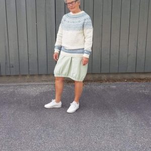 NUTHEIM genser rundfelling natur/blå L/XL