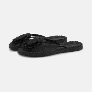 Flip flops w/flower – Black
